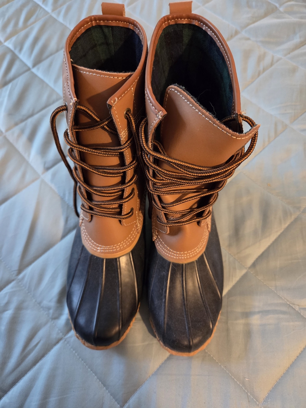 Women’s Brown and Blue Waterproof Lace-Up Duck Boots